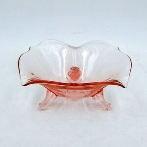 Lancaster Glass Company Petal Candy Pink Depression 6 In Bowl 3-Footed Scalloped